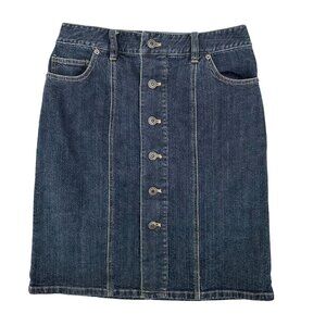 Talbots Petites Womens Stretch Cotton Blend Denim Button-Front Skirt Size 4